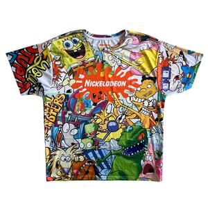 Nickelodeon All-Over Print Graphic Tee Cartoon Collage T-Shirt Men’s L